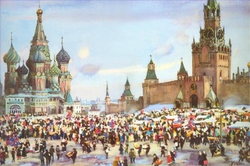 赤の広場のパームサンデーバザール 1916年 コンスタンティン・ユオン Oil Paintings